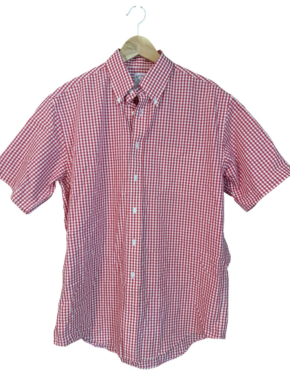 Brooks Brothers Men’s Red & White Gingham Short-Sleeve Button-Down Shirt Preppy